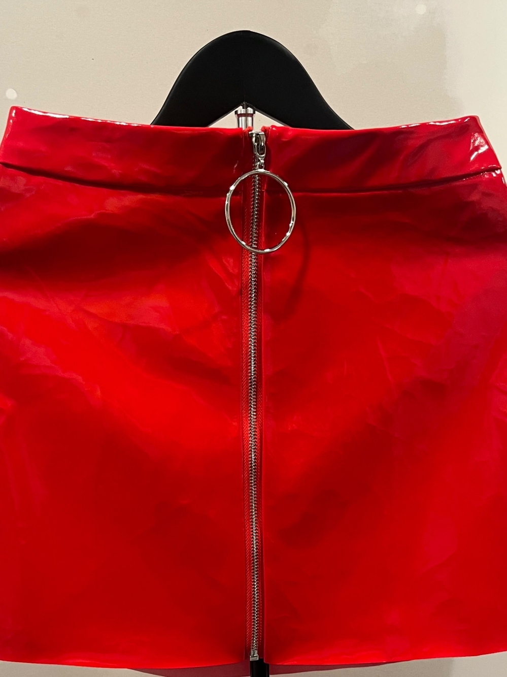 PrettyLittleThing Bright Red Vinyl Mini Skirt with O-Ring Zip